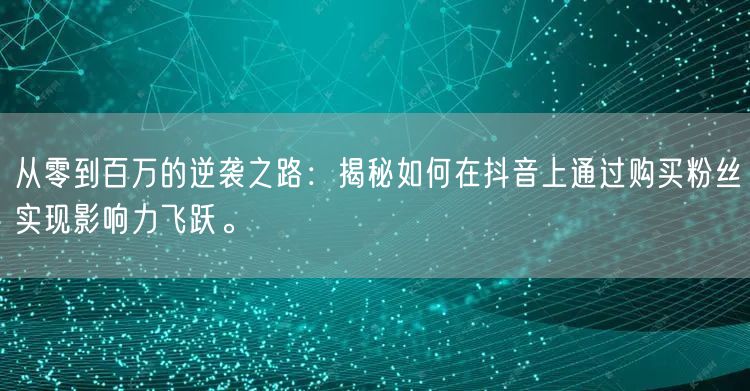 从零到百万的逆袭之路：揭秘如何在抖音上通过购买粉丝实现影响力飞跃。